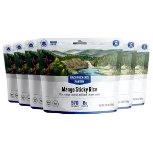 Backpacker's Pantry Mango Sticky Rice - Freeze Dried Backpacking & Camping Food - Emergency Food - 8 Grams of Protein, Vegan, Gluten-Free - 6 Count