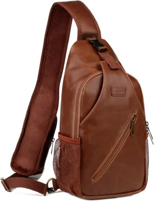 Baosha Leather Small Sling Bag for Men Sling Backpack Purse Crossbody Bag Shoulder Bag for outdoor Walking Travel XB-22