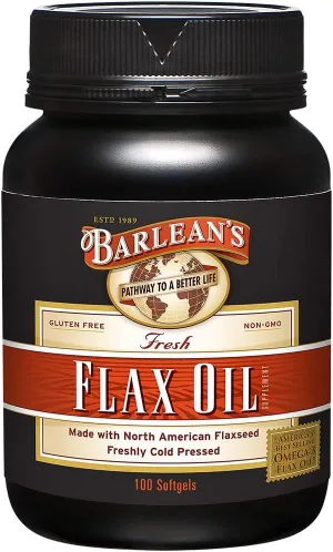 Barlean's Flaxseed Oil Softgels, Cold-Pressed Flax Seed Supplement with 1,650 mg ALA Omega-3 Fatty Acids, 1000mg, 100 ct
