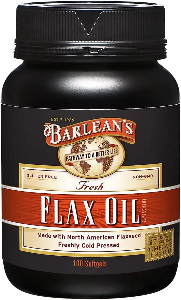 Barlean's Flaxseed Oil Softgels, Cold-Pressed Flax Seed Supplement with 1,650 mg ALA Omega-3 Fatty Acids, 1000mg, 100 ct