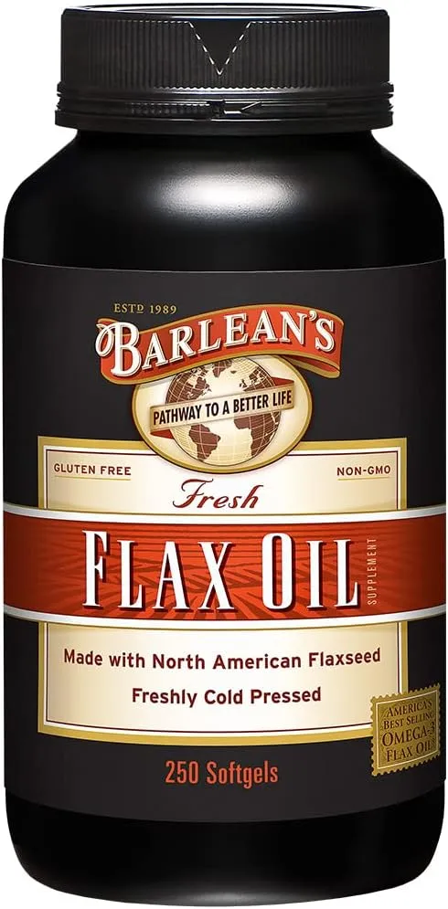 Barlean's Flaxseed Oil Softgels, Cold-Pressed Flax Seed Supplement with 1,650 mg ALA Omega-3 Fatty Acids, 1000mg, 250 ct