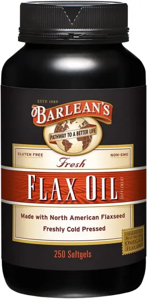 Barlean's Flaxseed Oil Softgels, Cold-Pressed Flax Seed Supplement with 1,650 mg ALA Omega-3 Fatty Acids, 1000mg, 250 ct
