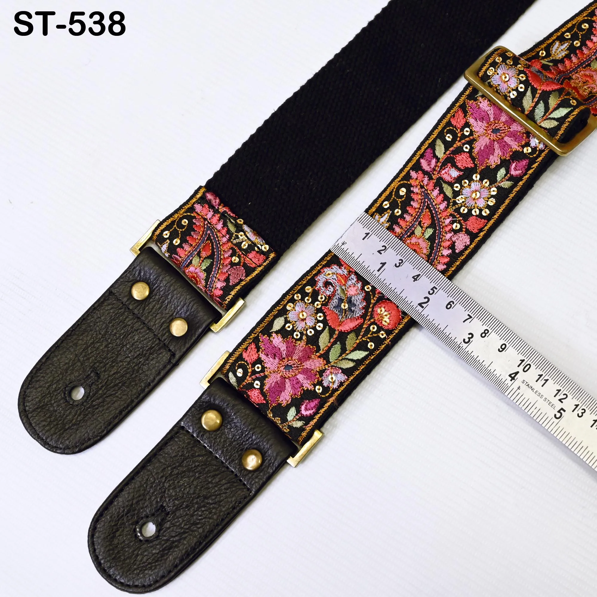 Bass Guitar Strap Leather Strap Adjustable Black Ukulele Embroidery Accessories Christmas Gift for Guitarist,  Anniversary, Gift for Friend
