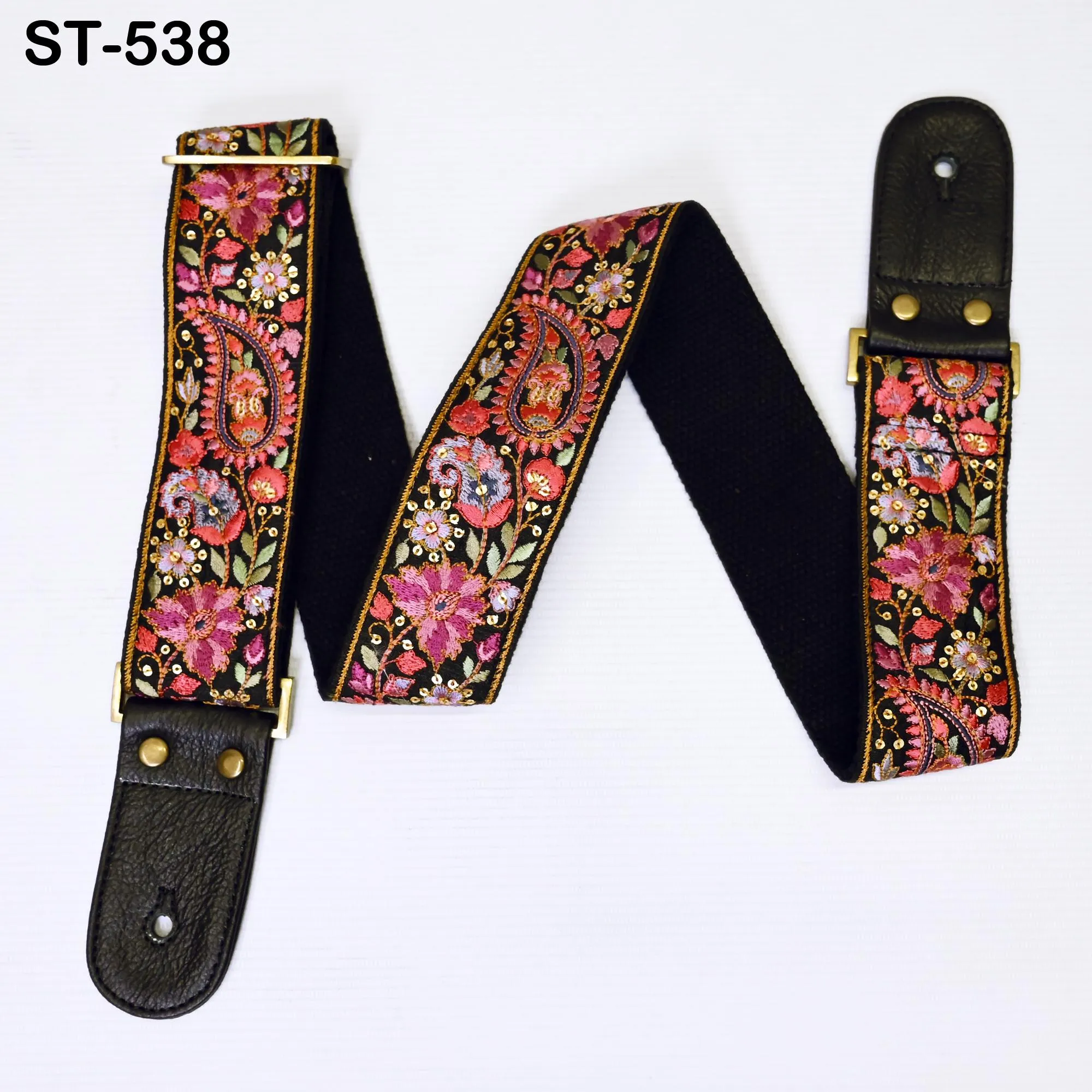 Bass Guitar Strap Leather Strap Adjustable Black Ukulele Embroidery Accessories Christmas Gift for Guitarist,  Anniversary, Gift for Friend