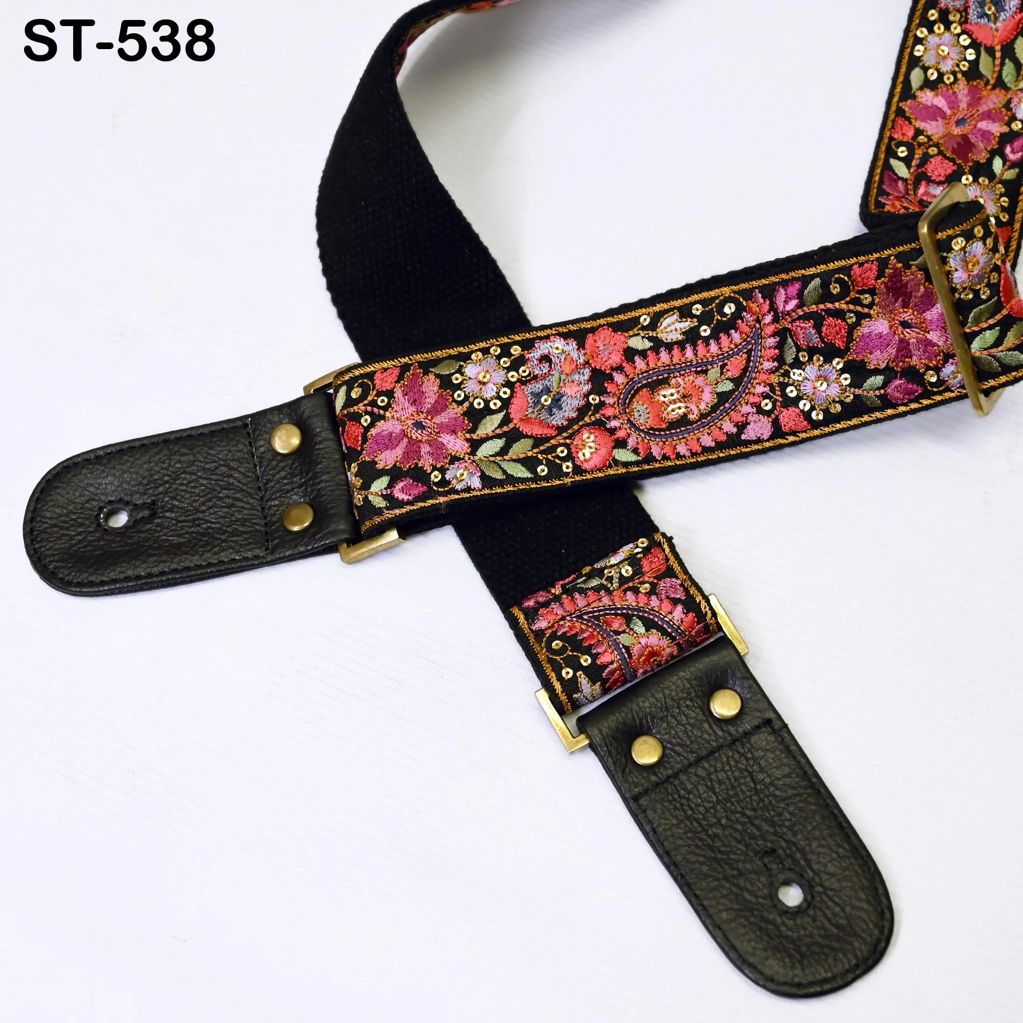 Bass Guitar Strap Leather Strap Adjustable Black Ukulele Embroidery Accessories Christmas Gift for Guitarist,  Anniversary, Gift for Friend