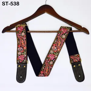 Bass Guitar Strap Leather Strap Adjustable Black Ukulele Embroidery Accessories Christmas Gift for Guitarist,  Anniversary, Gift for Friend