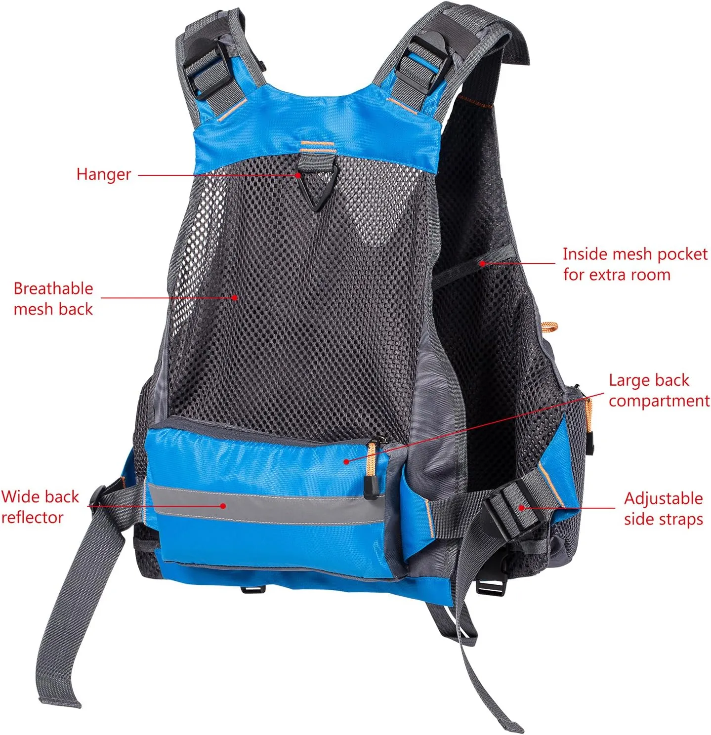BASSDASH Strap Fishing Vest Adjustable for Men and Women, for Fly Bass Fishing and Outdoor Activities
