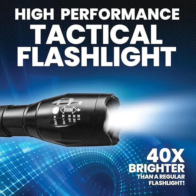 Bell Howell Taclight Flashlight w/Holster LED Tactical Flashlight 5 Modes & Zoom Function 22X Brighter WaterProof Security Flashlight High Lumens for Outdoor Camping Accessories As Seen On TV