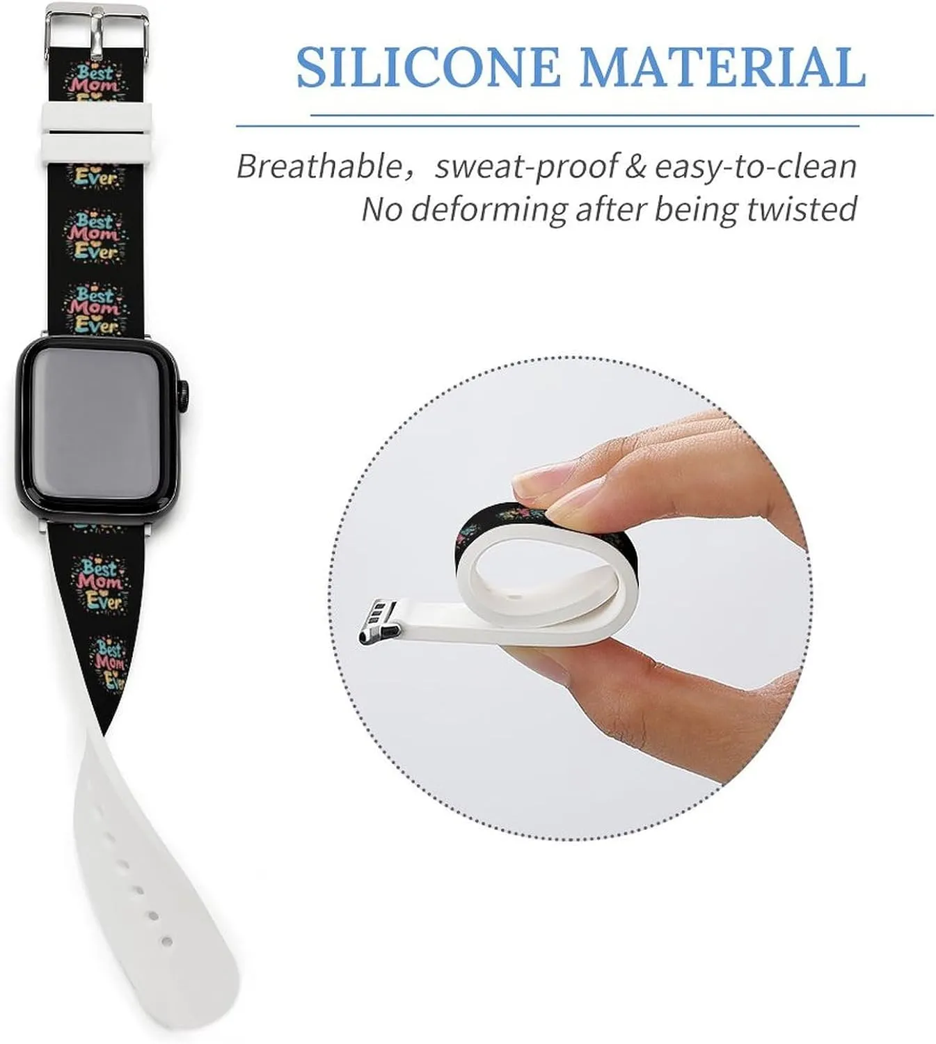 Best Mom Ever Adjustable Silicone Watchband Compatible with IWatch Classic Soft Sports Watch Strap for Men Women
