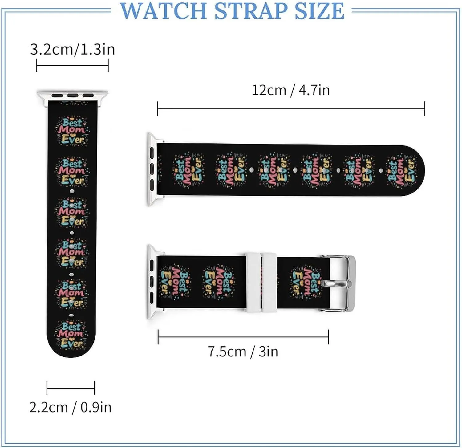 Best Mom Ever Adjustable Silicone Watchband Compatible with IWatch Classic Soft Sports Watch Strap for Men Women