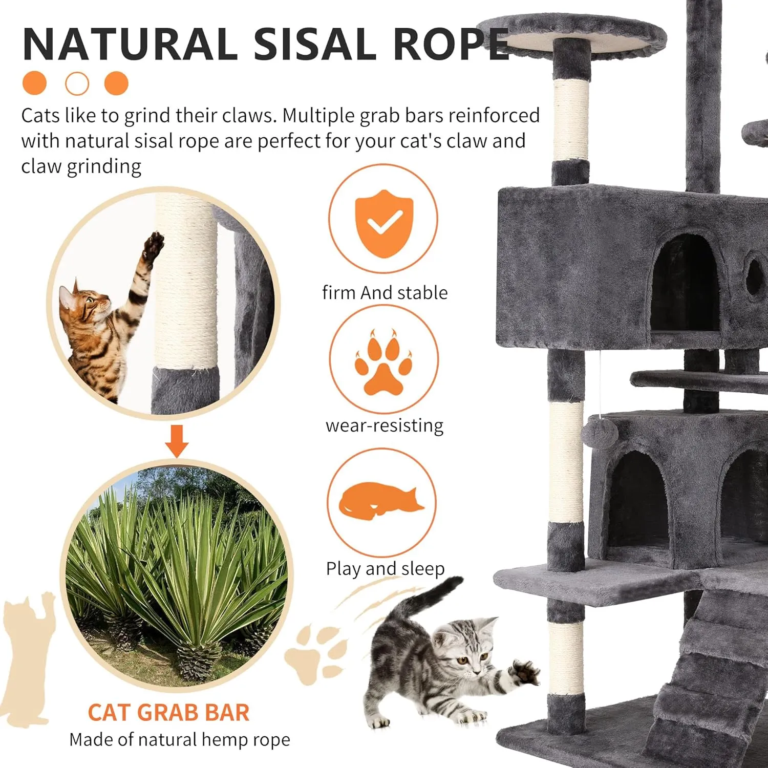 BestPet 54in Cat Tree Tower for Indoor Cats,Multi-Level Furniture Activity Center with Scratching Posts Stand House Condo Funny Toys Kittens Pet Play House,Light Gray