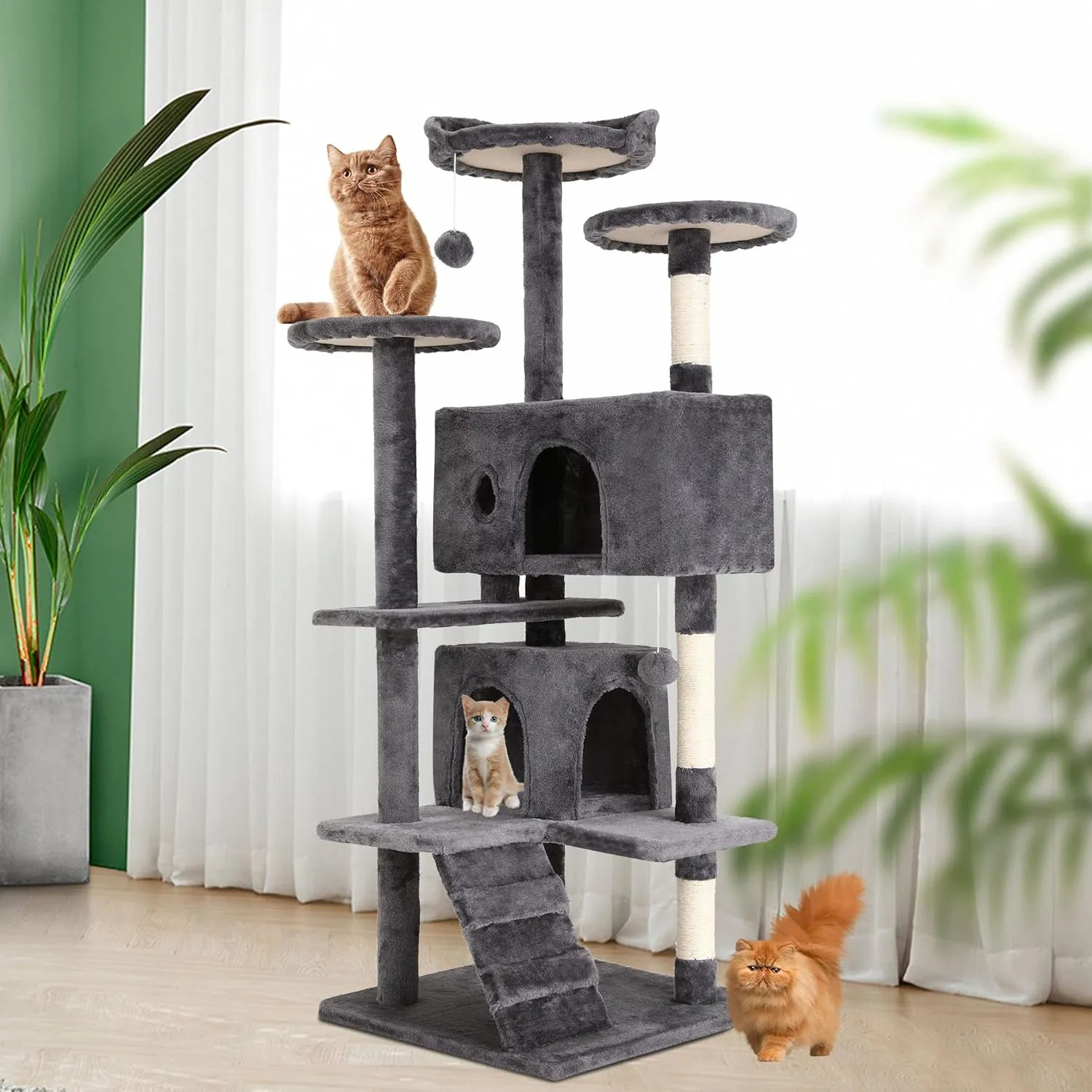 BestPet 54in Cat Tree Tower for Indoor Cats,Multi-Level Furniture Activity Center with Scratching Posts Stand House Condo Funny Toys Kittens Pet Play House,Light Gray