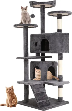 BestPet 54in Cat Tree Tower for Indoor Cats,Multi-Level Furniture Activity Center with Scratching Posts Stand House Condo Funny Toys Kittens Pet Play House,Light Gray