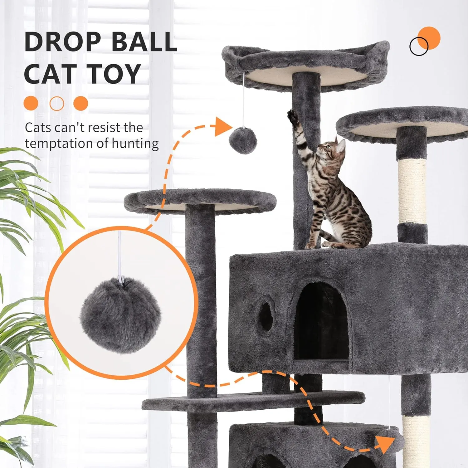 BestPet 54in Cat Tree Tower for Indoor Cats,Multi-Level Furniture Activity Center with Scratching Posts Stand House Condo Funny Toys Kittens Pet Play House,Light Gray
