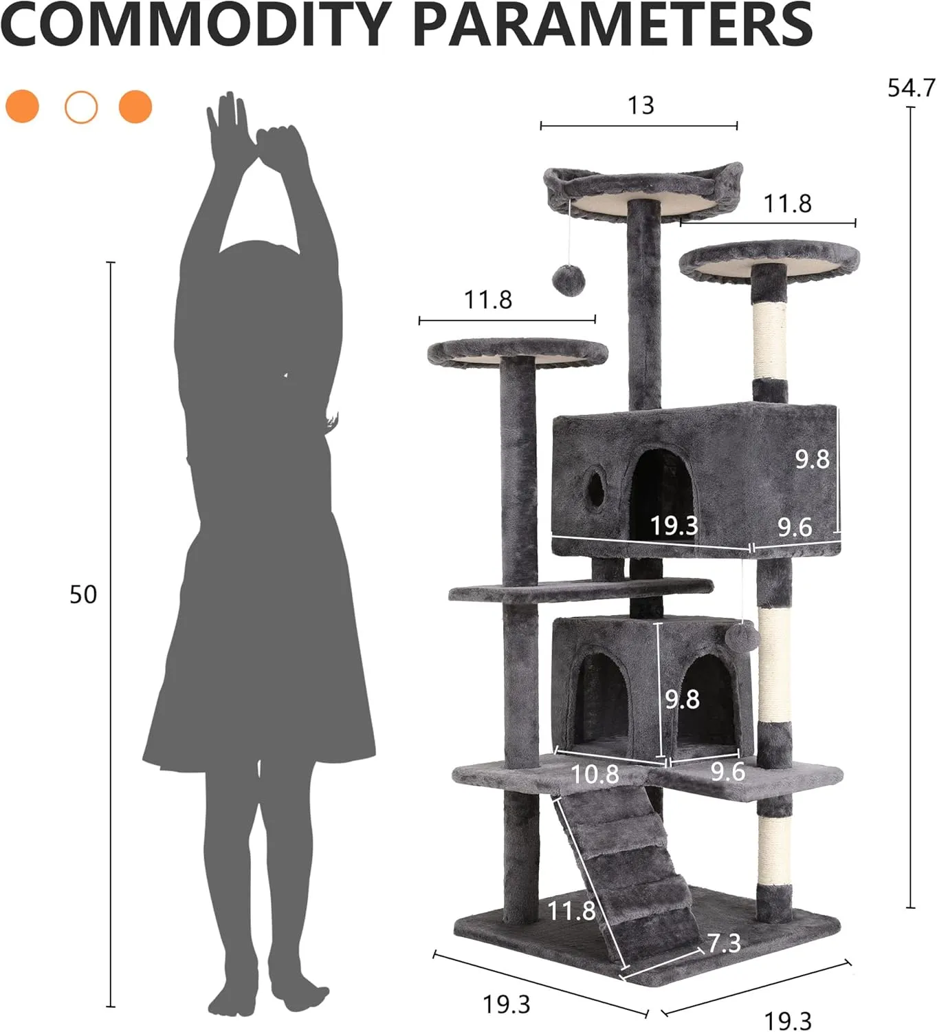 BestPet 54in Cat Tree Tower for Indoor Cats,Multi-Level Furniture Activity Center with Scratching Posts Stand House Condo Funny Toys Kittens Pet Play House,Light Gray