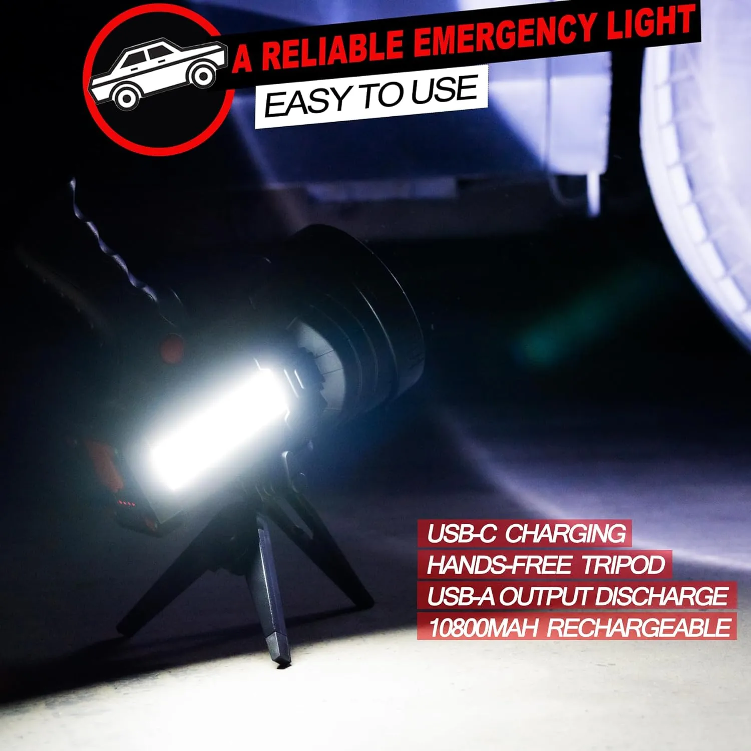 BIGSUN Q953 Spotlight, Rechargeable High Lumen LED Flashlight with Red Lens, 10000 mAh Power Bank, Side floodlight and Warning Light, Home Safety, Camping, Boat, Hunting