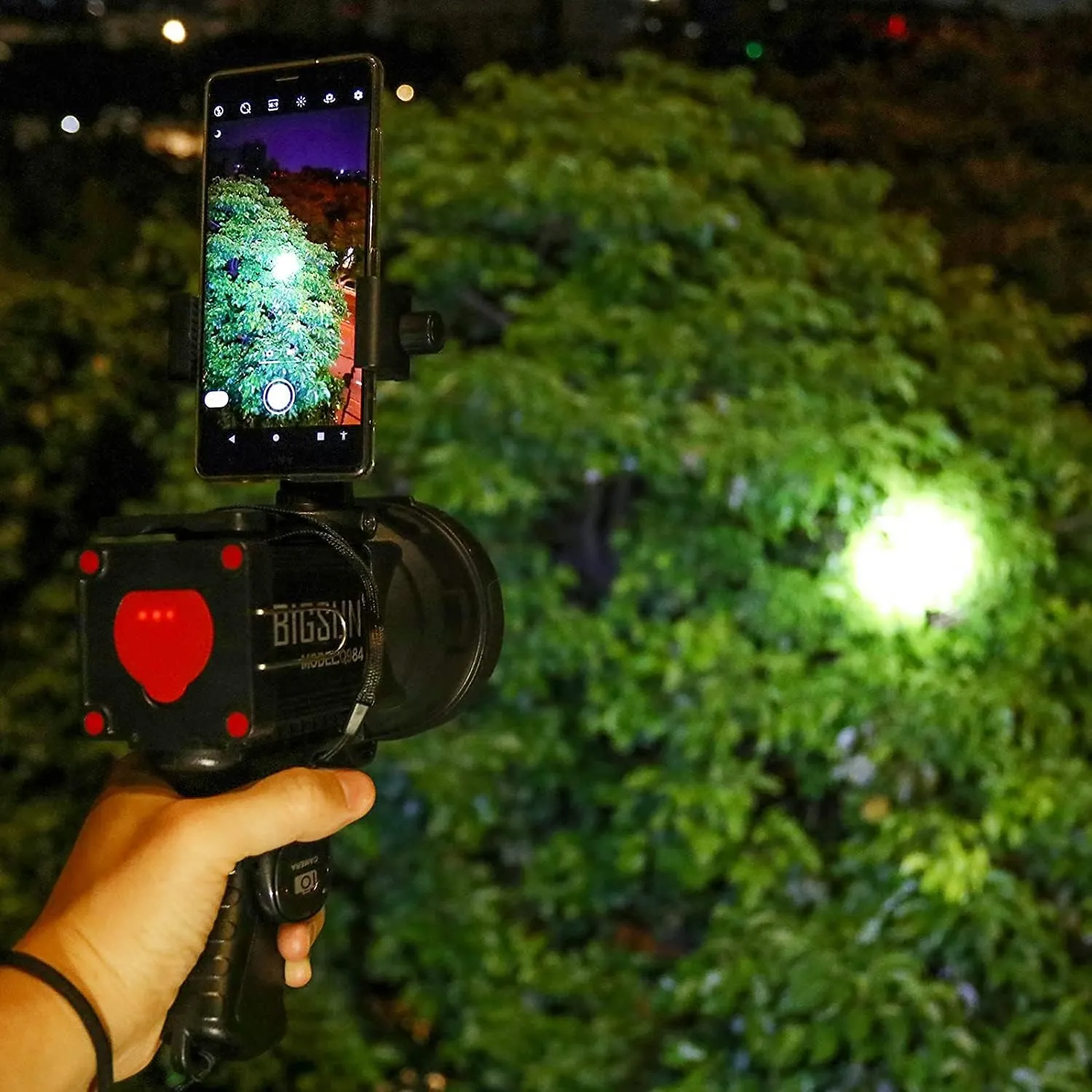 BIGSUN Q984 Spotlight, LED Flashlight with 4 Color Lenses and Phone Holder, Built-in 14000mAh Rechargeable Battery Pack, Outdoor Handheld spot Light for Home Security, Camping, Boating, Hunting