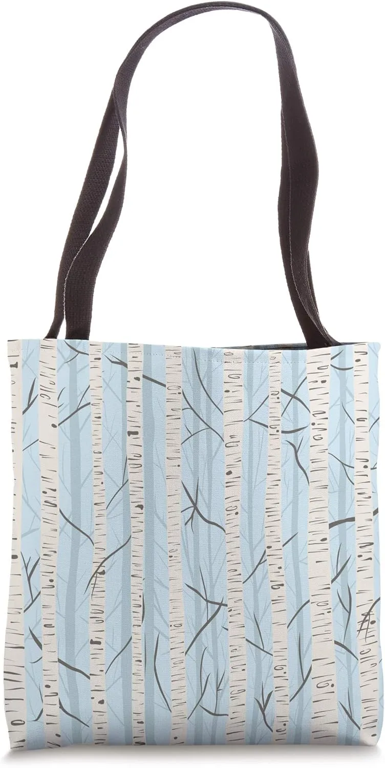Birch Tree Forest Blue Tote Bag