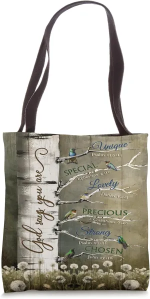 Birch Tree Watercolor Hummingbirds Dandelion Bible Verse Tote Bag