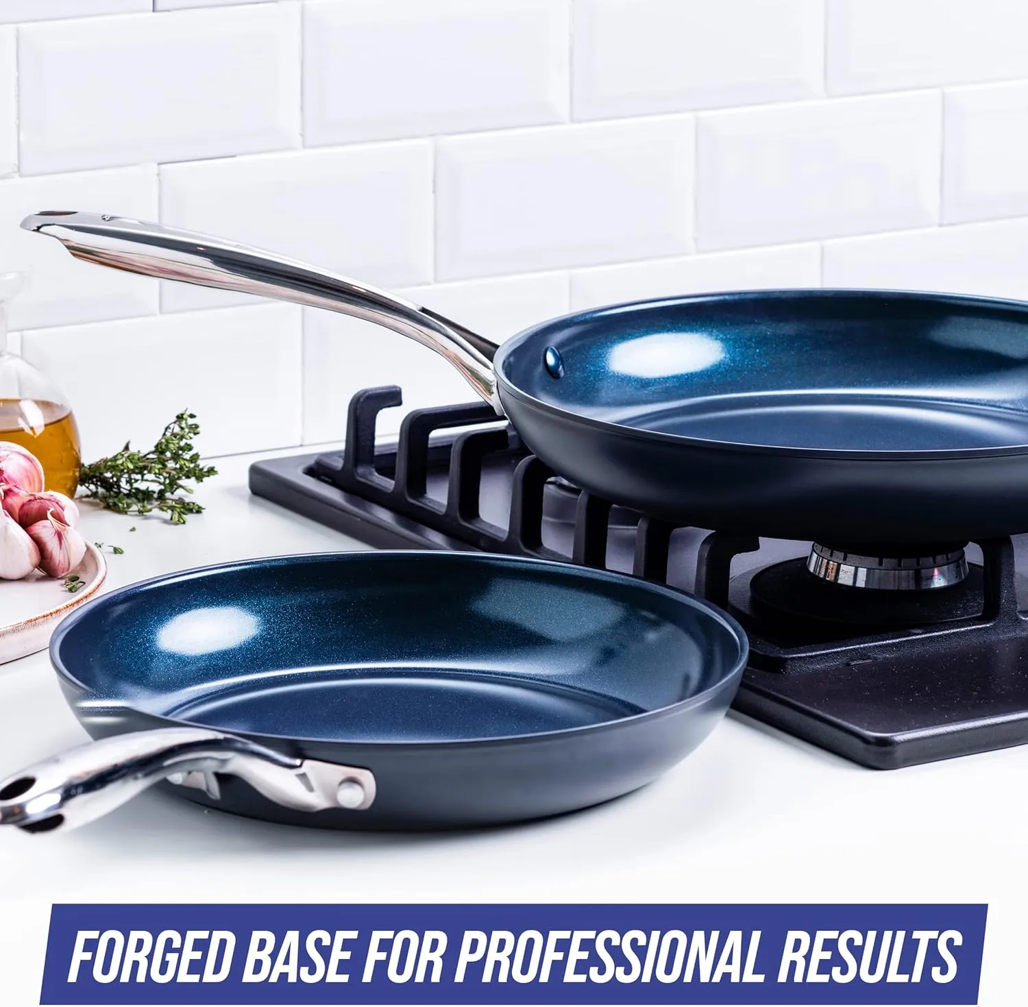 Blue Diamond Cookware 10" and 12" Skillet Frying Pan Set, Hard Anodized Healthy Ceramic Nonstick PFAS & PFOA-Free, Dishwasher & Oven Safe, Even Heating, Metal Utensil Safe, Warp Control, Gray