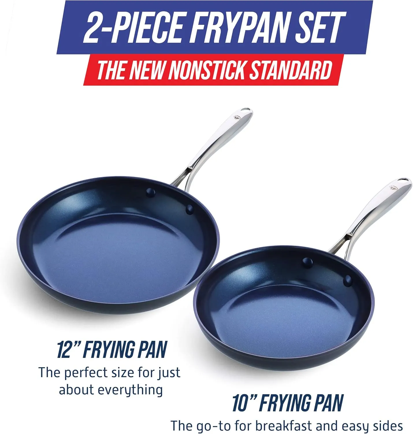 Blue Diamond Cookware 10" and 12" Skillet Frying Pan Set, Hard Anodized Healthy Ceramic Nonstick PFAS & PFOA-Free, Dishwasher & Oven Safe, Even Heating, Metal Utensil Safe, Warp Control, Gray