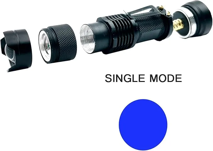 Blue Light Flashlight Single Mode Blue LED Flashlight with Clip Adjustable Focus Blue Flashlight for Hunting Fishing
