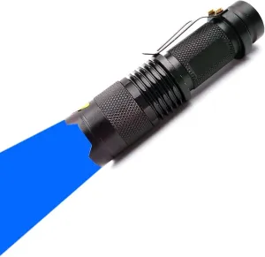 Blue Light Flashlight Single Mode Blue LED Flashlight with Clip Adjustable Focus Blue Flashlight for Hunting Fishing