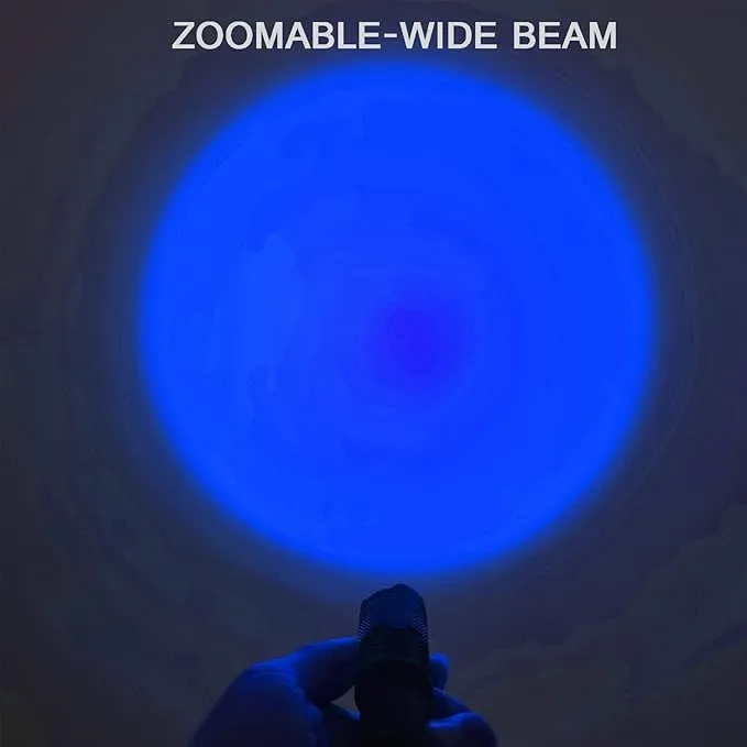 Blue Light Flashlight Single Mode Blue LED Flashlight with Clip Adjustable Focus Blue Flashlight for Hunting Fishing