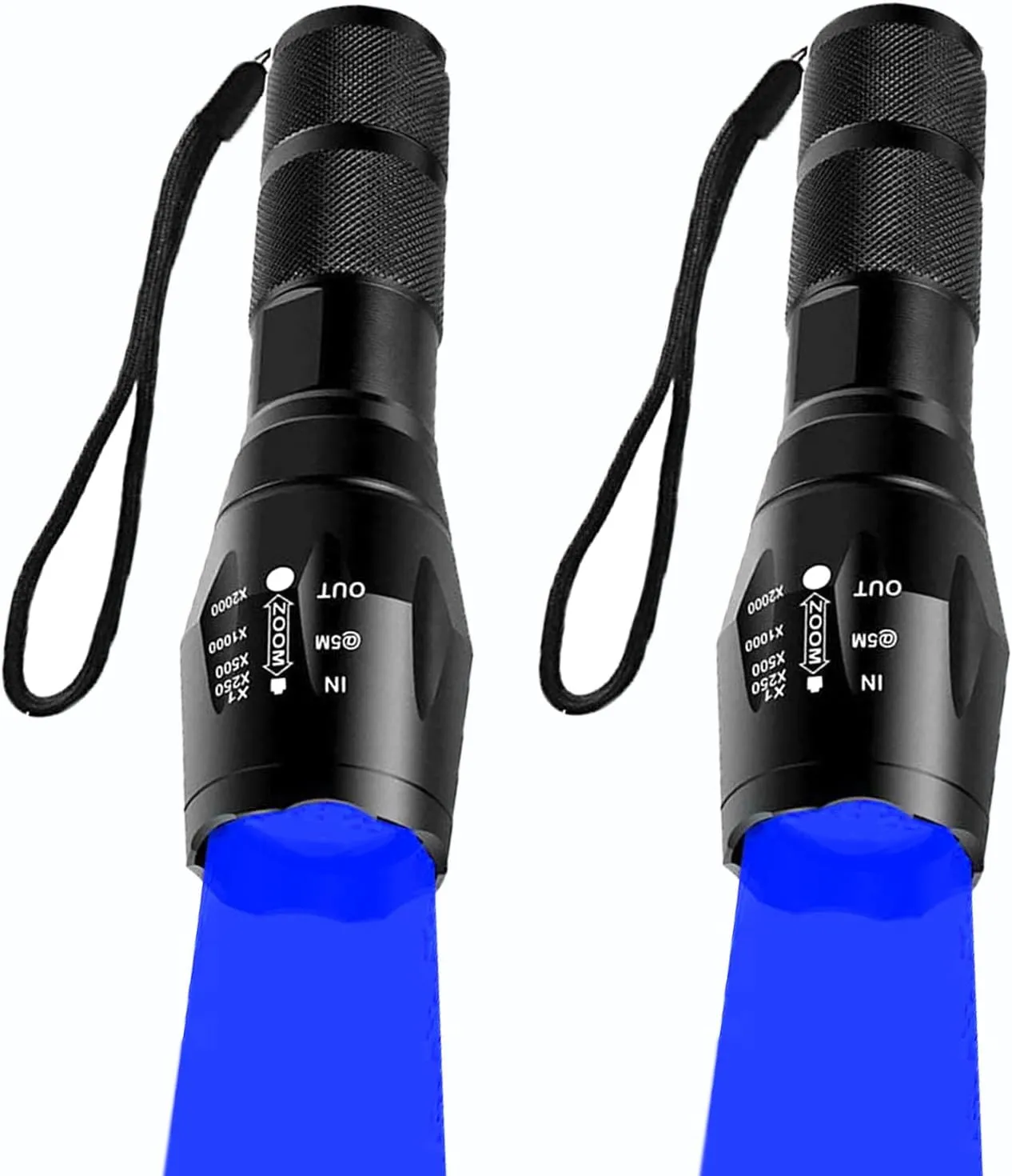 Blue Light Flashlight Single Mode Zoomable Waterproof Led Blue Light for Night Deer Hunting Fishing, 2 Pack