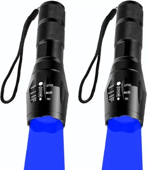 Blue Light Flashlight Single Mode Zoomable Waterproof Led Blue Light for Night Deer Hunting Fishing, 2 Pack