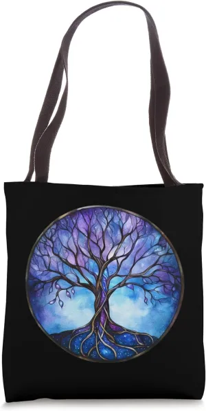 Blue Tree of Life Symbol with Knotwork Design Tote Bag