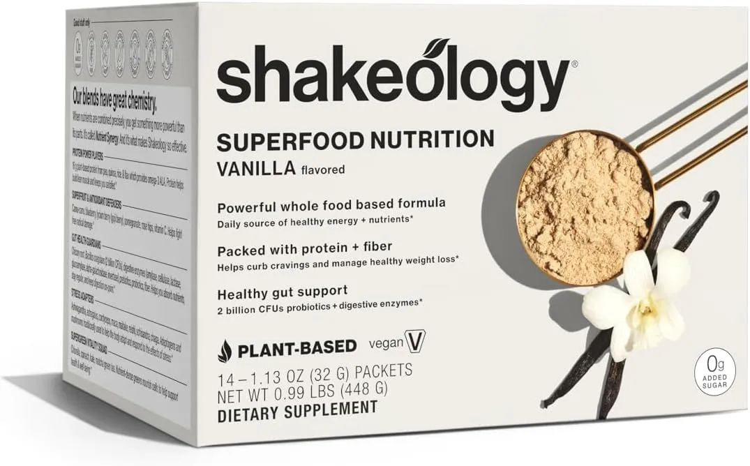 BODi Shakeology 0g Added Sugar Plant Based Protein Powder Blend, Gluten-Free Shake with Vitamins and Minerals – Helps Support Healthy Weight Loss, Lean Muscle, Gut Health, Vanilla - 14 Servings
