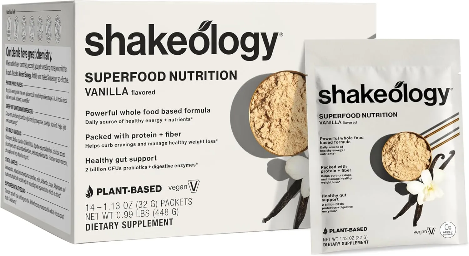 BODi Shakeology 0g Added Sugar Plant Based Protein Powder Blend, Gluten-Free Shake with Vitamins and Minerals – Helps Support Healthy Weight Loss, Lean Muscle, Gut Health, Vanilla - 14 Servings