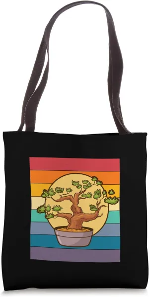Bonsai Tree Aesthetic Retro Sunset Rainbow Bonsai Tote Bag