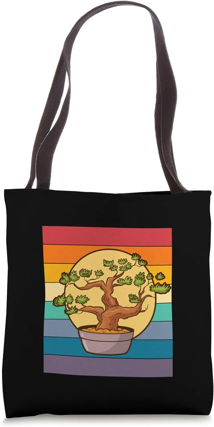 Bonsai Tree Aesthetic Retro Sunset Rainbow Bonsai Tote Bag