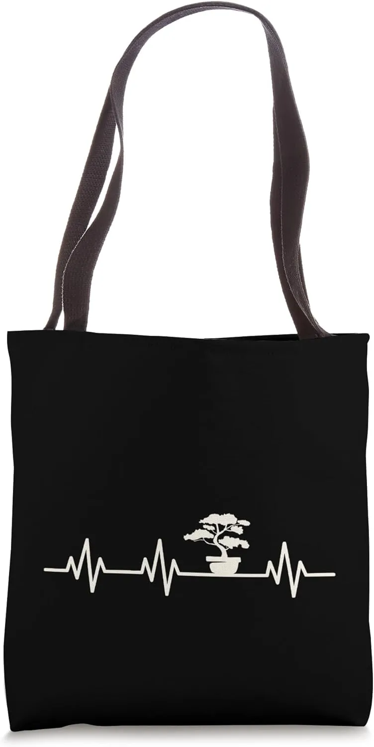 Bonsai Tree Heartbeat Life Bonsai Heart EKG Pulse Tote Bag