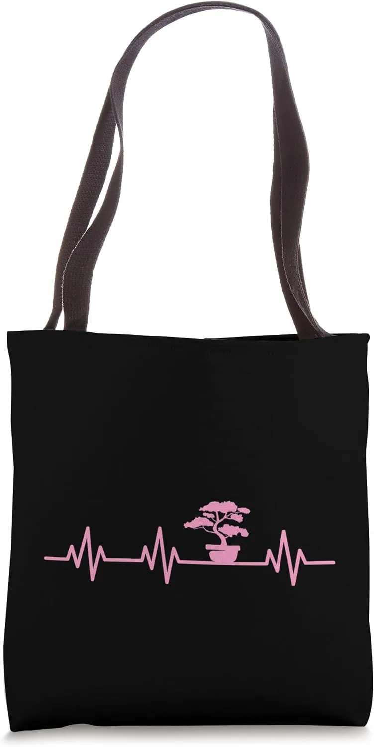 Bonsai Tree Heartbeat Life Bonsai Heart EKG Pulse Tote Bag
