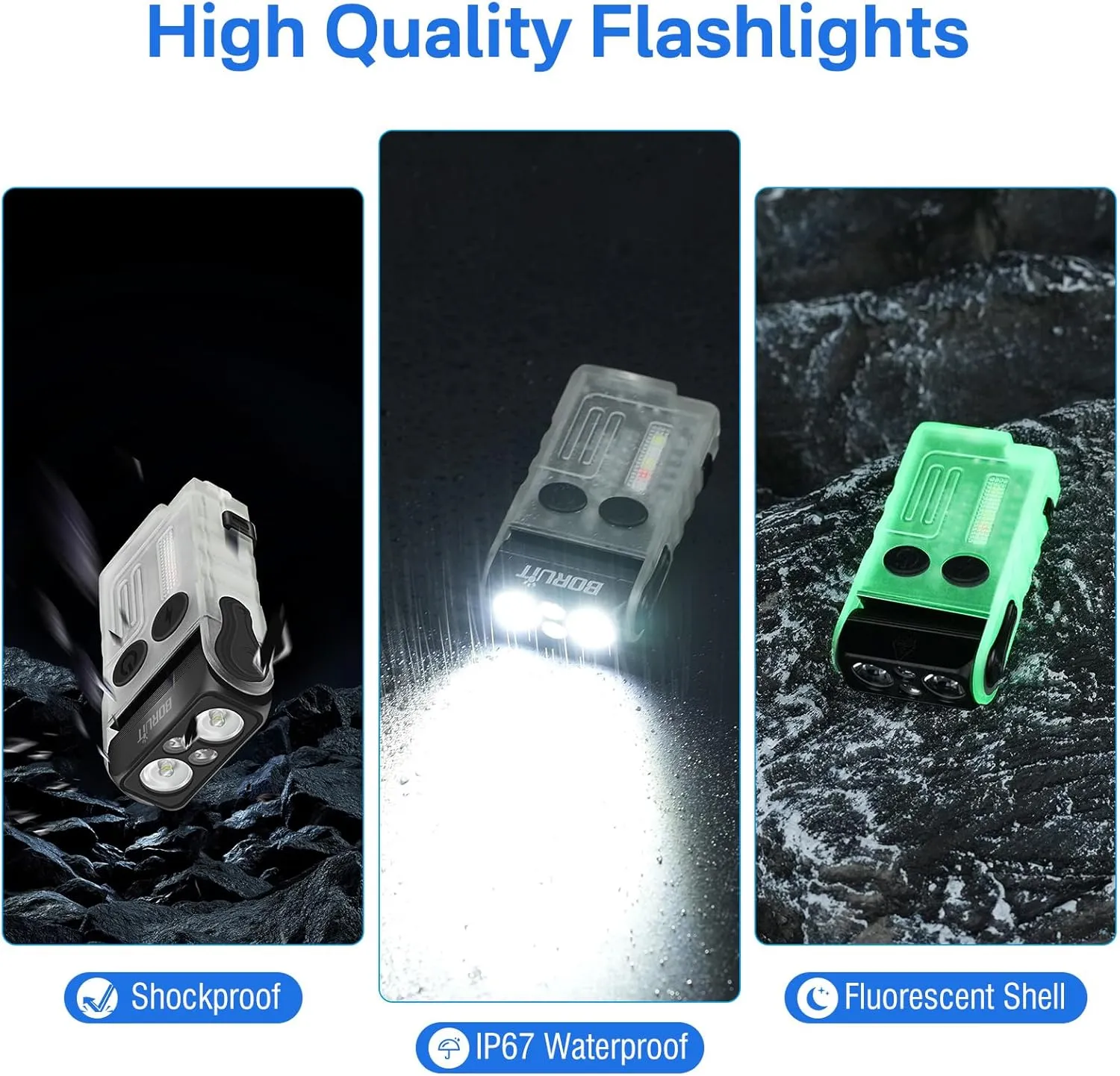 BORUIT V20 LED Small Powerful EDC Flashlight with Clip,180°Head Swivels,Super Bright USB C Rechargeable Mini Pocket Keychain Flash Light with Red COB Light-14 Mode,IP67,Magnetic,110DB Buzzer(White)