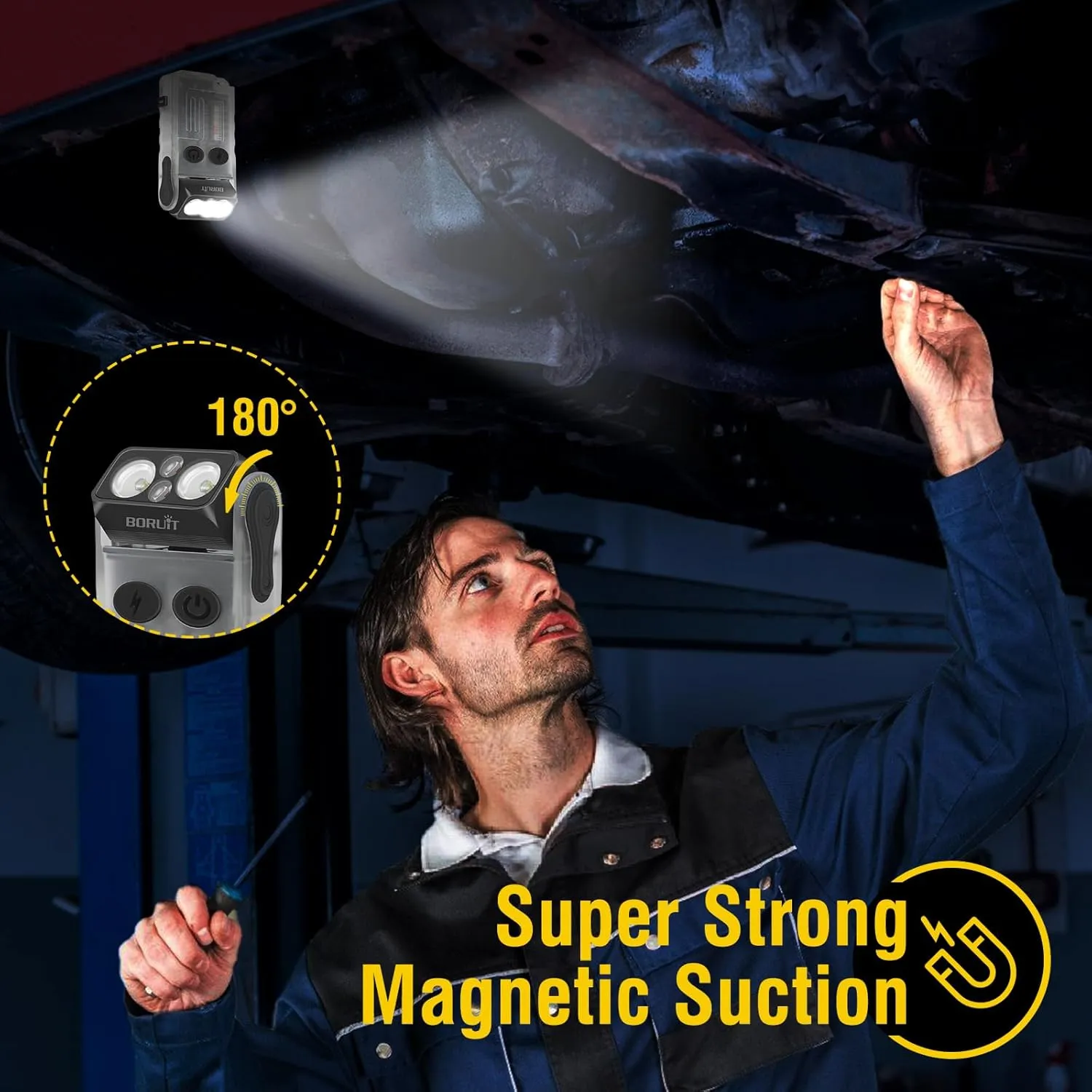 BORUIT V20 Small Powerful Flashlight 180°Head Swivels Super Bright with Cob Side Light, USB C Rechargeable Flashlight with Two-Way Clip,Lanyard and Keychain, Magnetic Buzzer - 13 Modes