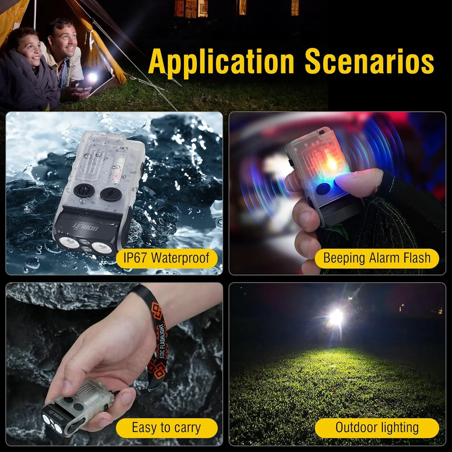 BORUIT V20 Small Powerful Flashlight 180°Head Swivels Super Bright with Cob Side Light, USB C Rechargeable Flashlight with Two-Way Clip,Lanyard and Keychain, Magnetic Buzzer - 13 Modes