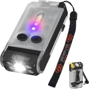 BORUIT V30 LED Small Powerful EDC Flashlight with Red and 365nm UV Light,180°Rotation,USB A/C-C Rechargeable Pocket Flat Keychain Flashlight with Clip,120DB Buzzer,Power Bank Function(White)