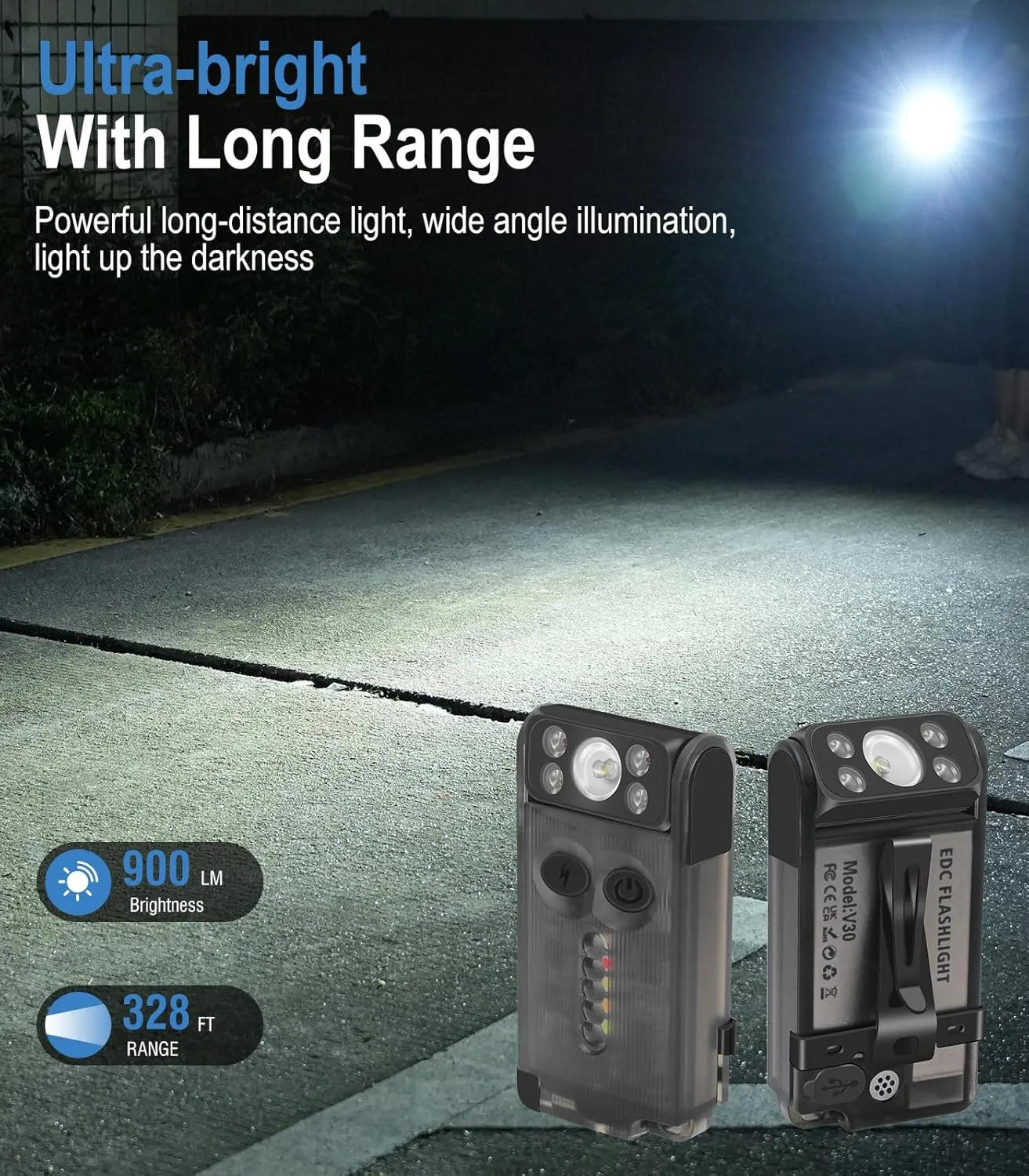 BORUIT V30 Small LED Flashlight - 365nm UV, Red/Green Light, 180° Swivel, Magnetic EDC Clip, Powerful Flashlights USB-C Rechargeable, Mini Pocket Keychain Flash Light IP65, 120dB, Black