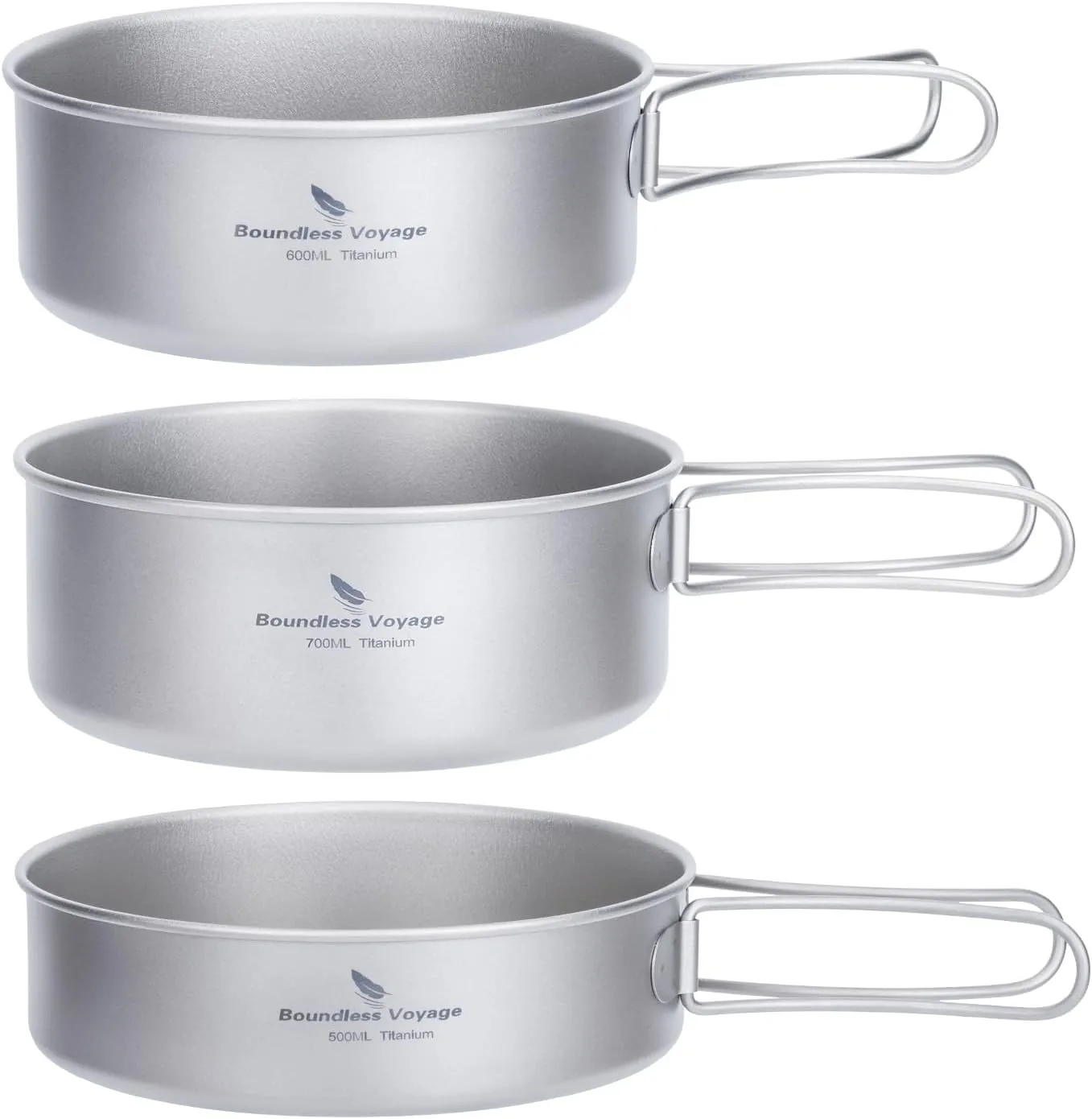 Boundless Voyage 3pcs Camping Foldable Cookware Titanium Pot Pan Set Ultralight Tableware Outdoor Dinnerware Set D-Ti2032c