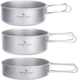 Boundless Voyage 3pcs Camping Foldable Cookware Titanium Pot Pan Set Ultralight Tableware Outdoor Dinnerware Set D-Ti2032c