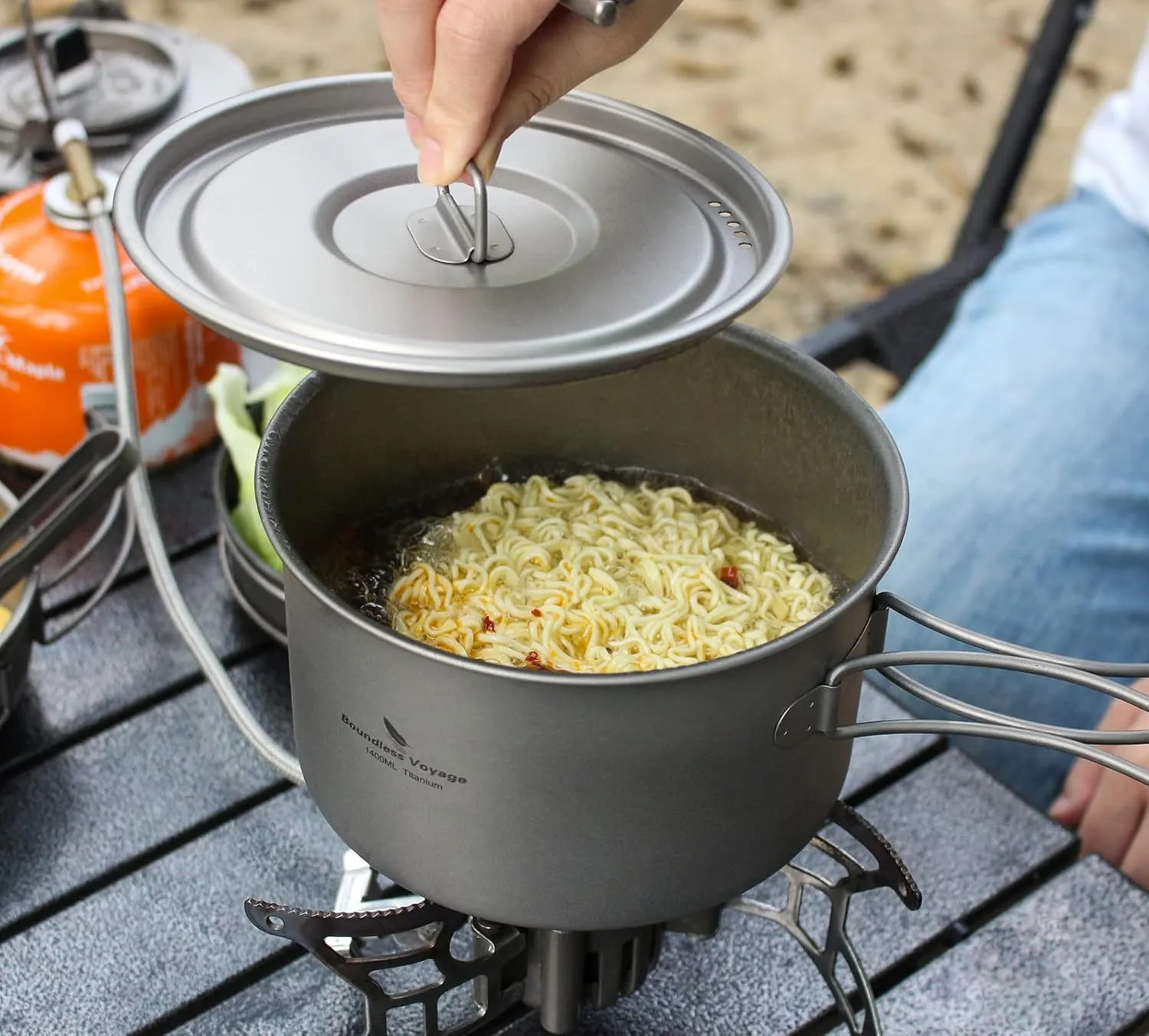 Boundless Voyage Camping Cookware Lightweight Cooking Pot Set Titanium Pot Portable for Outdoor Cooking Traveling Hiking Trekking Backpacking, 1-5 Person