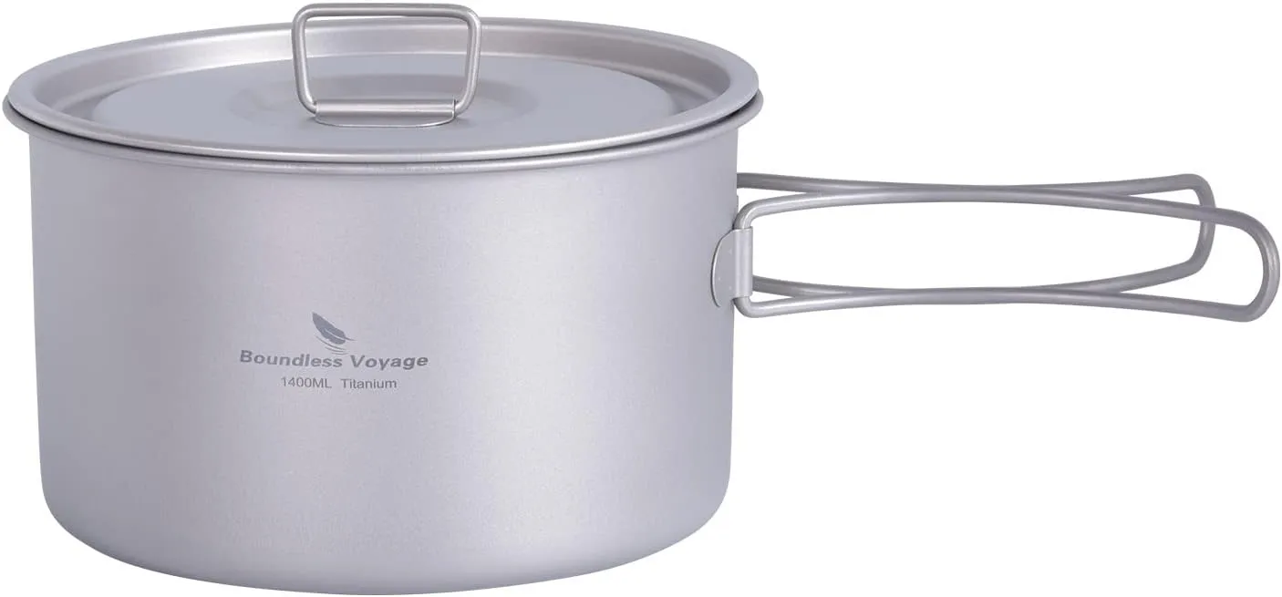 Boundless Voyage Camping Cookware Lightweight Cooking Pot Set Titanium Pot Portable for Outdoor Cooking Traveling Hiking Trekking Backpacking, 1-5 Person