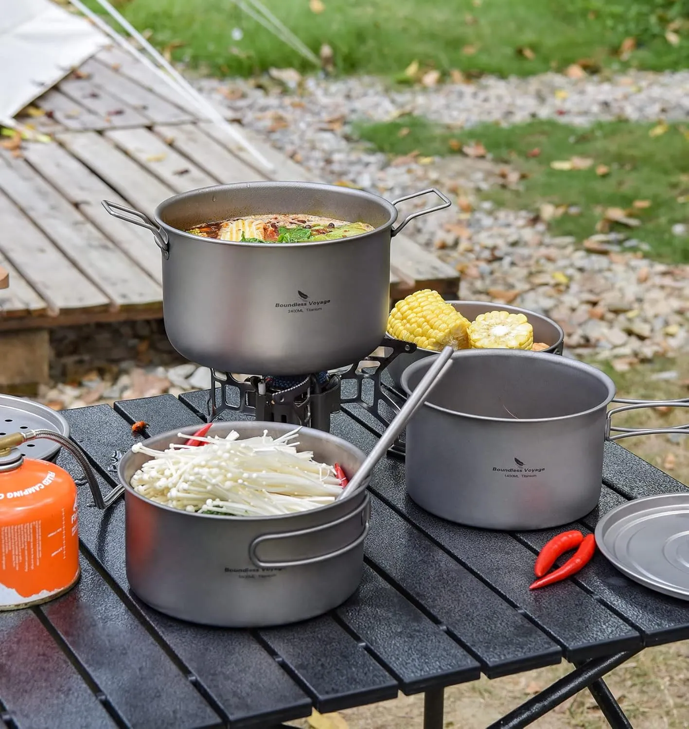 Boundless Voyage Camping Cookware Lightweight Cooking Pot Set Titanium Pot Portable for Outdoor Cooking Traveling Hiking Trekking Backpacking, 1-5 Person
