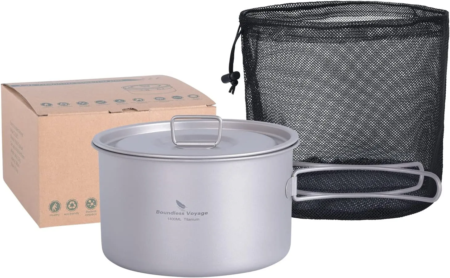 Boundless Voyage Camping Cookware Lightweight Cooking Pot Set Titanium Pot Portable for Outdoor Cooking Traveling Hiking Trekking Backpacking, 1-5 Person