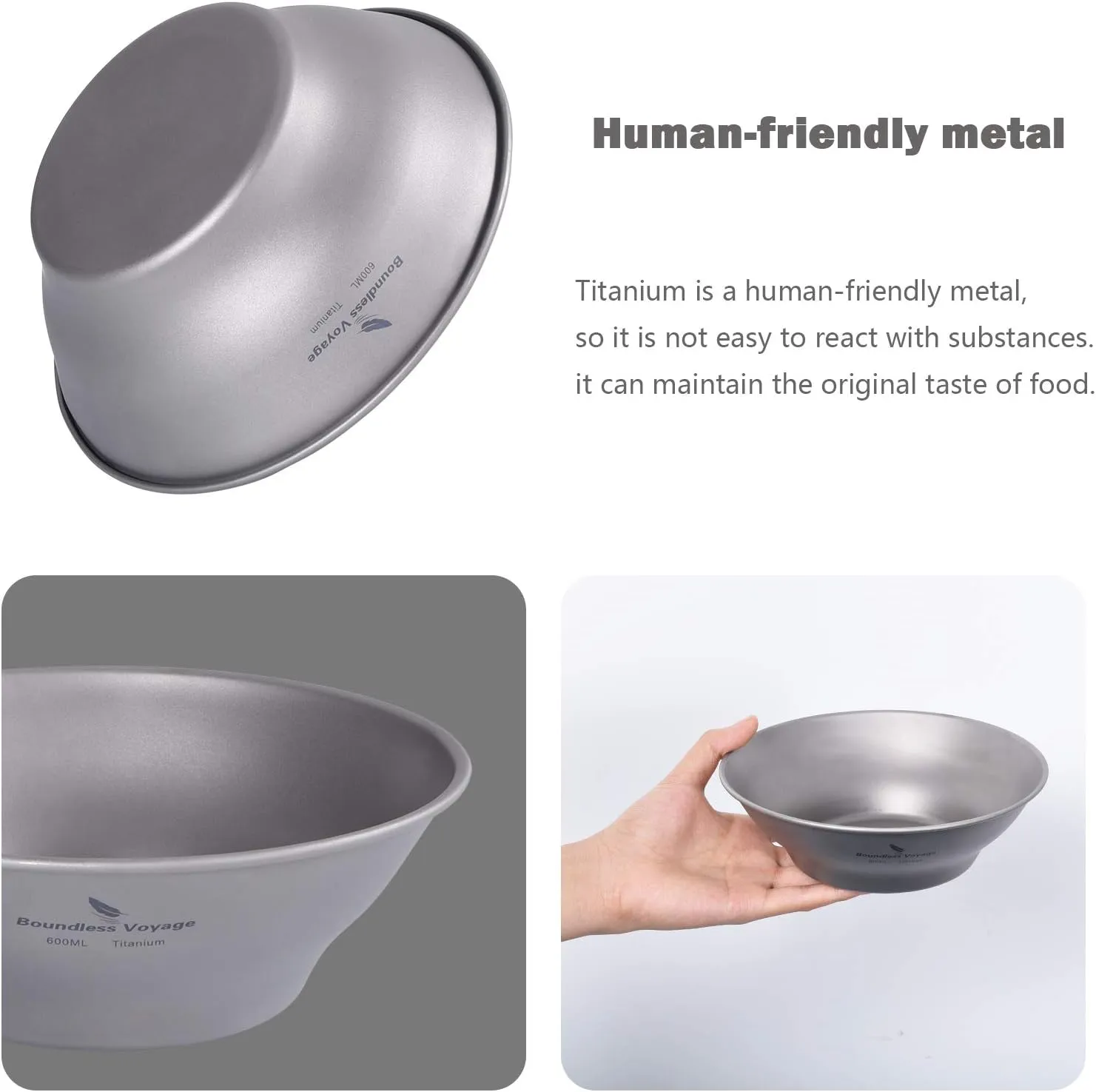 Boundless Voyage Ultralight Titanium Bowl Pan Plate Dish with Carry Bag Outdoor Camping Portable Tableware Cookware (Ti15164B (600ml Bowl))