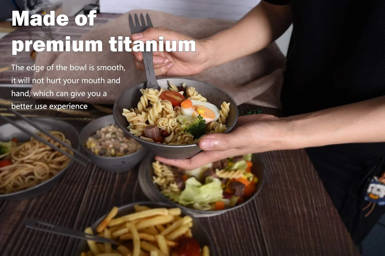 Boundless Voyage Ultralight Titanium Bowl Pan Plate Dish with Carry Bag Outdoor Camping Portable Tableware Cookware (Ti15164B (600ml Bowl))
